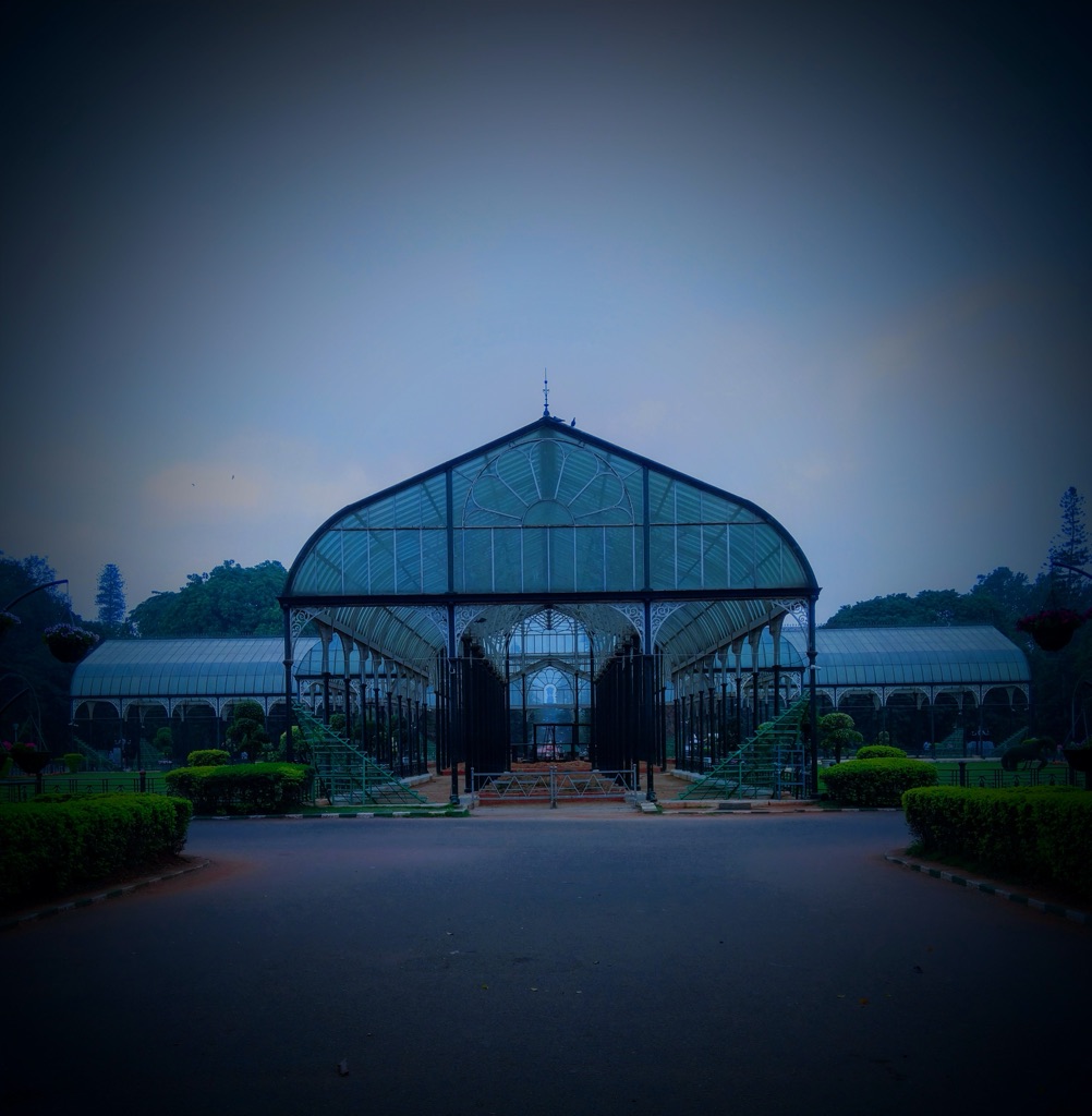 Lalbagh Glass House at dusk in Bangalore